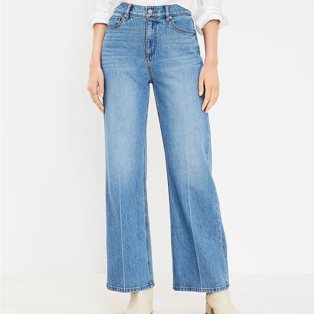 NWT LOFT High Rise Wide Leg Jeans in Authentic Mid Indigo Wash
